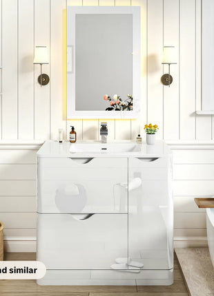 36 Inch Bathroom Vanity with Sink,Mirror,Faucet Set, Modern High Gloss Freestanding Bathroom Storage Vanity Cabinet Set,2