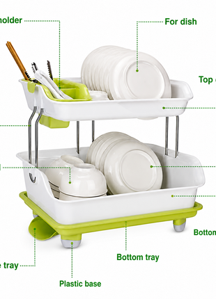 Double Layer Dish Rack – Kitchen Countertop Dish Drying Organizer