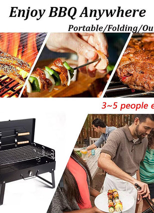 Portable Charcoal BBQ Grill Foldable Suitcase Camping Grill with Adjustable Heights for Outdoor Cooking