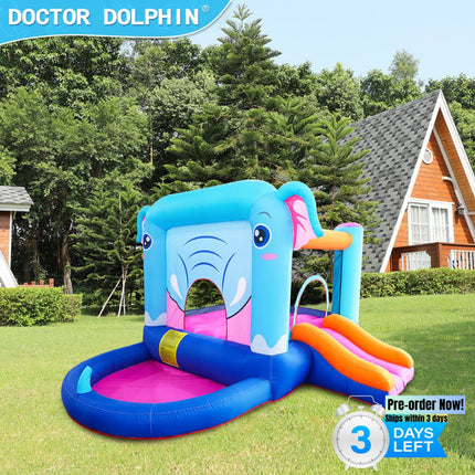 BC3- Elephant Inflatable Castle Blue Bounce House w/ Slide Ball Pool and 350W Blower - Likeshoppe 