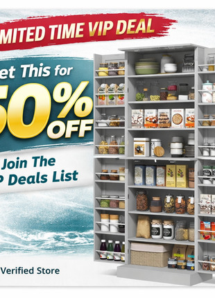 Tall Kitchen Pantry Cabinet with Adjustable Shelves – 8-Tier Food Storage Organizer with Door Spice Racks