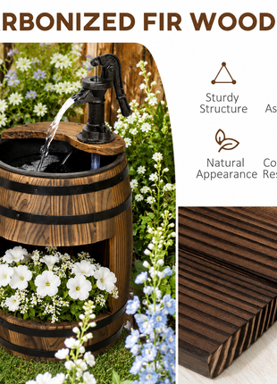 LIKESHOPPE 23" Rustic Wooden Water Pump Fountain – Outdoor Barrel Water Feature with Planter