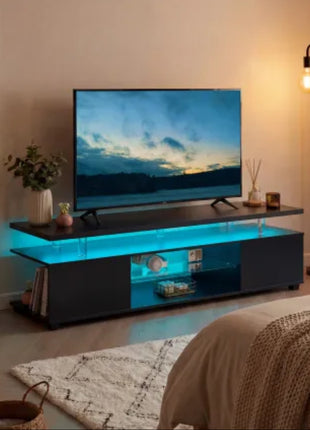 LED Gaming TV Stand for 70 Inch TV – Modern Entertainment Center with Storage Cabinet