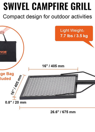Swivel Campfire Grill – 360° Adjustable Heavy Duty Fire Pit Grill Grate for Camping BBQ
