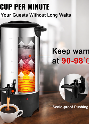 50 Cup Commercial Coffee Urn – Stainless Steel Coffee Dispenser Fast Brew