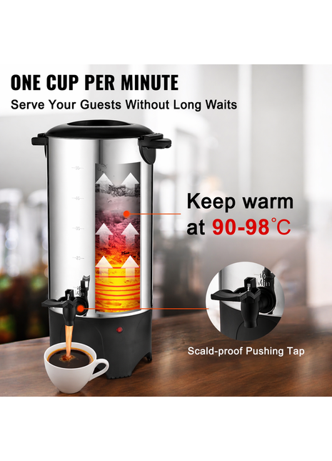 50 Cup Commercial Coffee Urn – Stainless Steel Coffee Dispenser Fast Brew