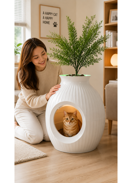 Hidden Plant Cat Litter Box with Smart Odor Control – Decorative Enclosed Cat Litter Furniture
