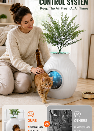 Hidden Plant Cat Litter Box with Smart Odor Control – Decorative Enclosed Cat Litter Furniture