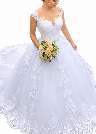 Women’s Vintage Lace Wedding Dress – Elegant White Puff Skirt Bridal Gown