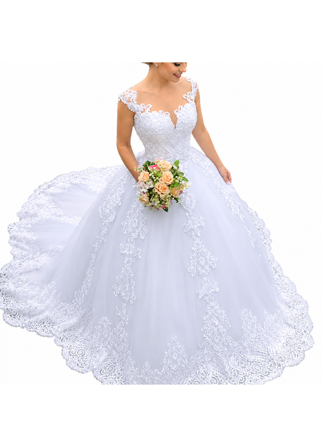 Women’s Vintage Lace Wedding Dress – Elegant White Puff Skirt Bridal Gown