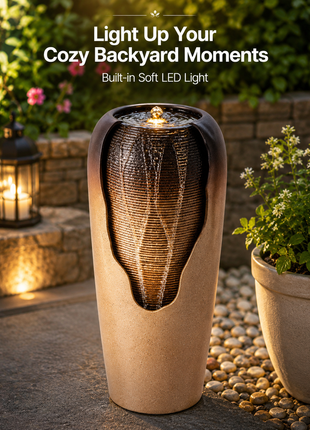 LIKESHOPPE 30.7" Outdoor Glazed Jar Water Fountain – Antique Resin Garden Water Feature with Pump
