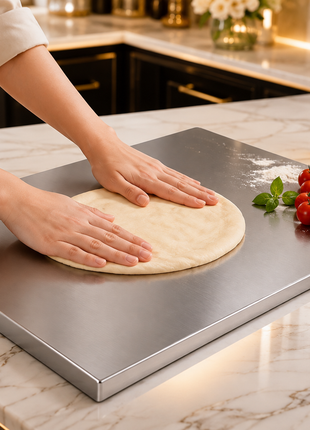 LIKESHOPPE 304 Stainless Steel Cutting Board with Lip – Double-Sided Kitchen Chopping Board for Meat, Vegetables, Dough & Baking