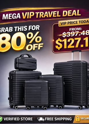 4 Piece PP Luggage Set with Spinner Wheels & Cosmetic Case – Black