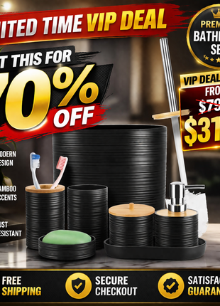 8Pcs Bathroom Accessories Set with Trash Can, Soap Dispenser & Bamboo Tray