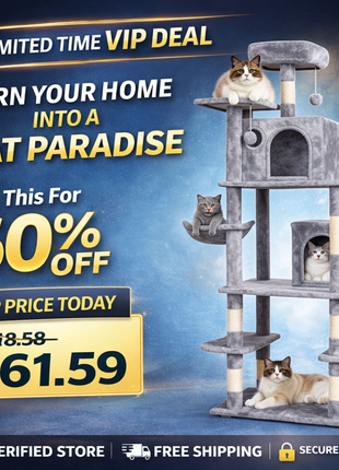 68.5" Cat Tree Tower with Condo & Hammock – Multi-Level Cat Activity Center with Scratching Posts