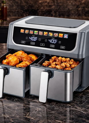 9.5L Dual Basket Air Fryer with Independent Temperature Control