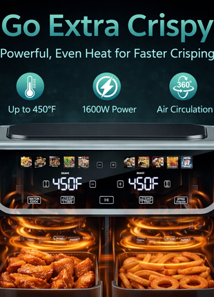 9.5L Dual Basket Air Fryer with Independent Temperature Control