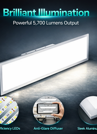 1×4 FT LED Flat Panel Light 5700LM – Dimmable Flush Mount Ceiling Light (2 Pack)