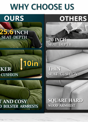 Olive Green Velvet U-Shaped Cloud Sectional Sofa – Luxury 4-Seater Modular Couch with Deep Seating & Ottomans
