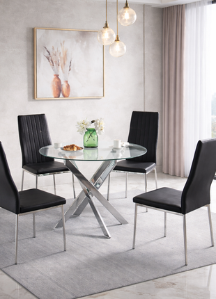 5 Piece Glass Dining Table Set with 4 Chairs – Modern Mid Century Dining Room Set