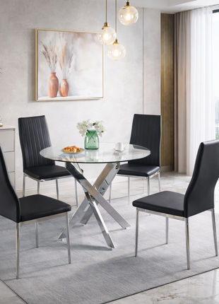 5 Piece Glass Dining Table Set with 4 Chairs – Modern Mid Century Dining Room Set