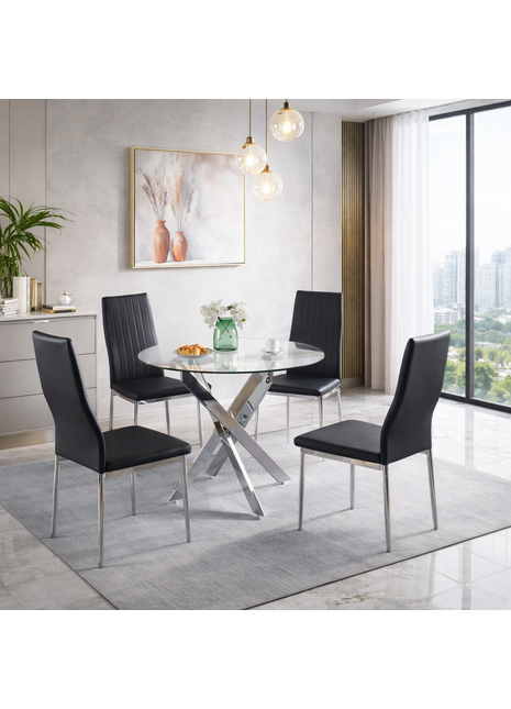 5 Piece Glass Dining Table Set with 4 Chairs – Modern Mid Century Dining Room Set