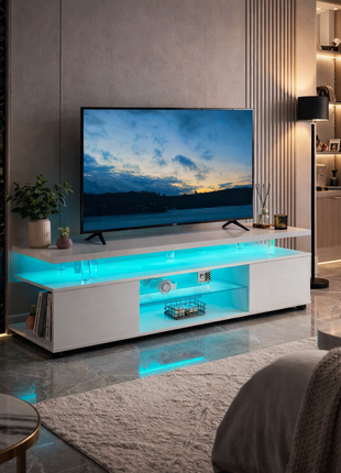 LED Gaming TV Stand for 70 Inch TV – Modern Entertainment Center with Storage Cabinet