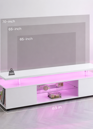 LED Gaming TV Stand for 70 Inch TV – Modern Entertainment Center with Storage Cabinet