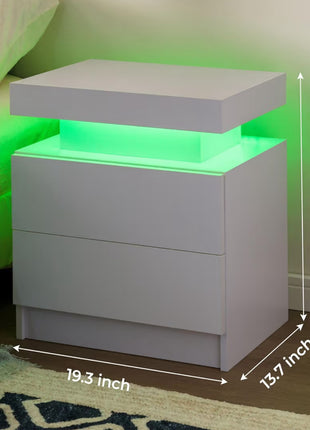 LED Nightstand with 2 Drawers – Modern Black Bedside Table with RGB Lights (Set of 2)
