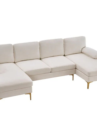 Likeshoppe U-Shaped 4-Seat Modular Sectional Sofa – Luxury Chenille Living Room Couch in Cream & Creamy White