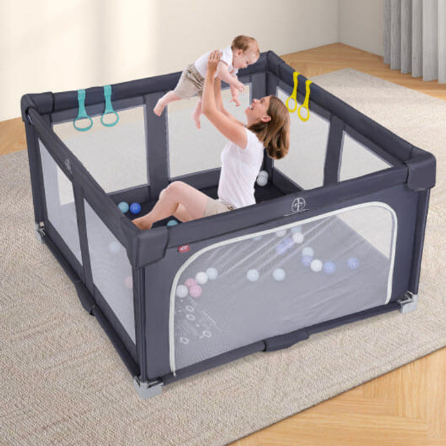 Large Baby Playpen BPA-Free Foldable Toddlers Safety Fence Play Yard-Dark Grey-0