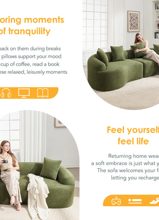 110" Curved Boneless Modular Sectional Sofa – Chenille Compression Couch (Green)