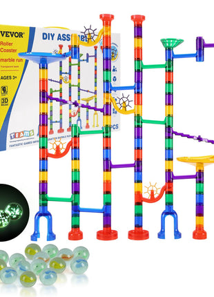 Likeshoppe Marble Run Building Set – 145 Piece Motorized Marble Race Track STEM Toy with Glow Marbles for Kids+