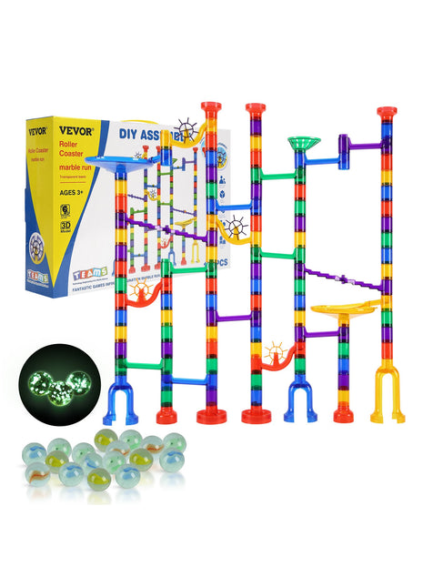 Likeshoppe Marble Run Building Set – 145 Piece Motorized Marble Race Track STEM Toy with Glow Marbles for Kids+