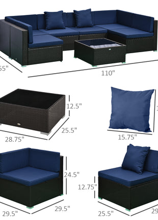 7-Piece Outdoor Wicker Patio Furniture Set – Sectional Sofa with Cushions & Glass Coffee Table