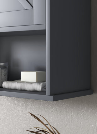 Farmhouse Wall-Mounted Medicine Cabinet – Gray Bathroom Cabinet with Barn Doors & Adjustable Shelf