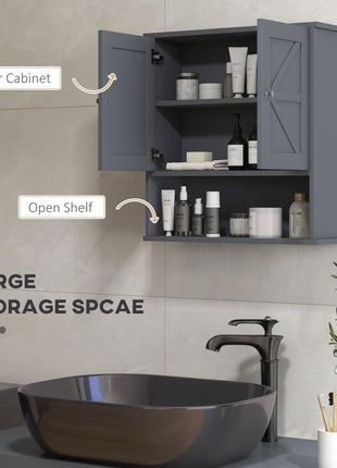 Farmhouse Wall-Mounted Medicine Cabinet – Gray Bathroom Cabinet with Barn Doors & Adjustable Shelf
