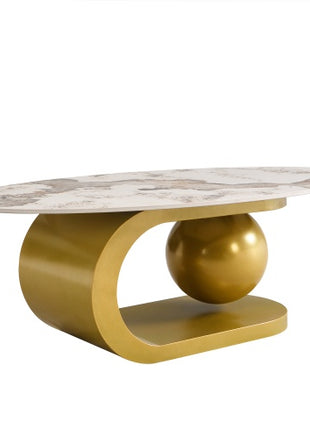 Modern Oval Marble Coffee Table with Gold Stainless Steel Base – 47" Luxury Table