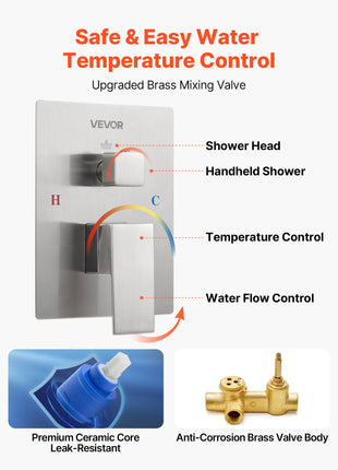 12" Rainfall Shower Faucet System with Handheld Spray – Wall Mounted Brushed Nickel Shower Set
