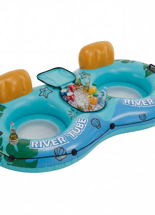 2PCS Inflatable River Floats with Cooler & Cup Holders – Oversized Float Tubes with Backrest