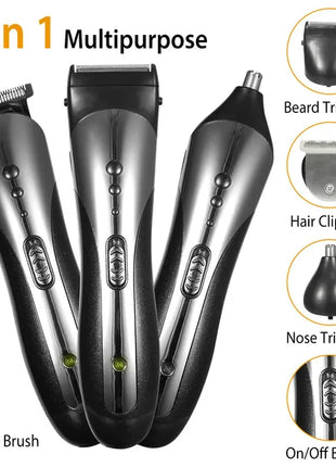 3-in-1 Electric Hair Clipper & Beard Trimmer Set with Nose Trimmer