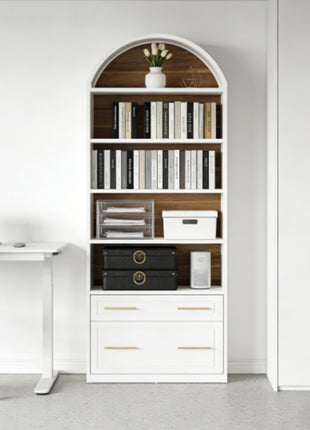 Likeshoppe Modern Arched Bookshelf with Drawer &amp; File Cabinet
