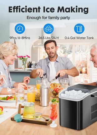 Likeshoppe Portable Countertop Ice Maker – 9 Minute Bullet Ice Machine with Self-Cleaning Function