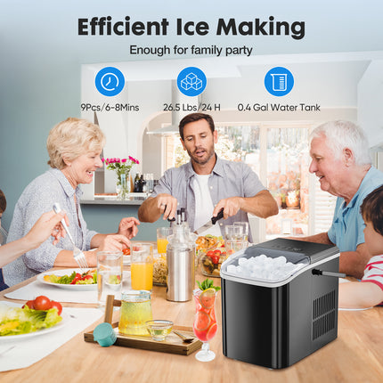 Likeshoppe Portable Countertop Ice Maker – 9 Minute Bullet Ice Machine with Self-Cleaning Function