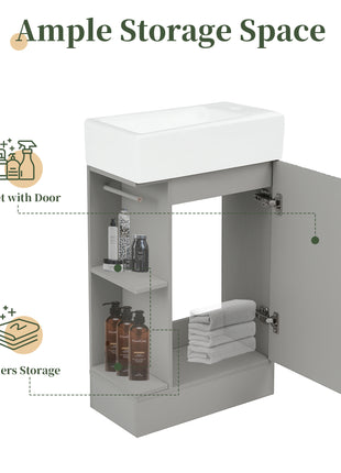 18.6" Bathroom Vanity with Sink – Grey Compact Vanity Cabinet with Shelf & Storage