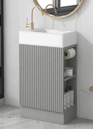 18.6" Bathroom Vanity with Sink – Grey Compact Vanity Cabinet with Shelf & Storage