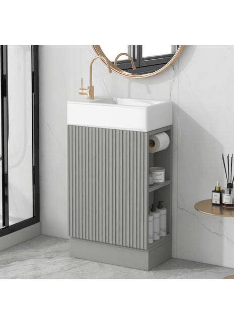 18.6" Bathroom Vanity with Sink – Grey Compact Vanity Cabinet with Shelf & Storage