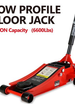 3 Ton Hydraulic Floor Jack Low Profile – Dual Piston Quick Lift Racing Jack (3.3”–18.5”) for Cars, Trucks & SUVs