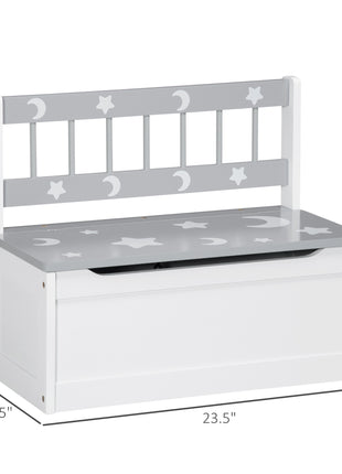 Kids Toy Storage Bench with Safety Lid – Wooden Toy Chest Seat with Moon & Stars Design for Playroom