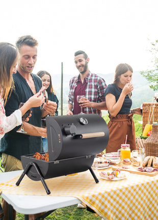 Portable Charcoal Grill with Thermometer – Compact Tabletop BBQ Grill for Camping & Outdoor Cooking